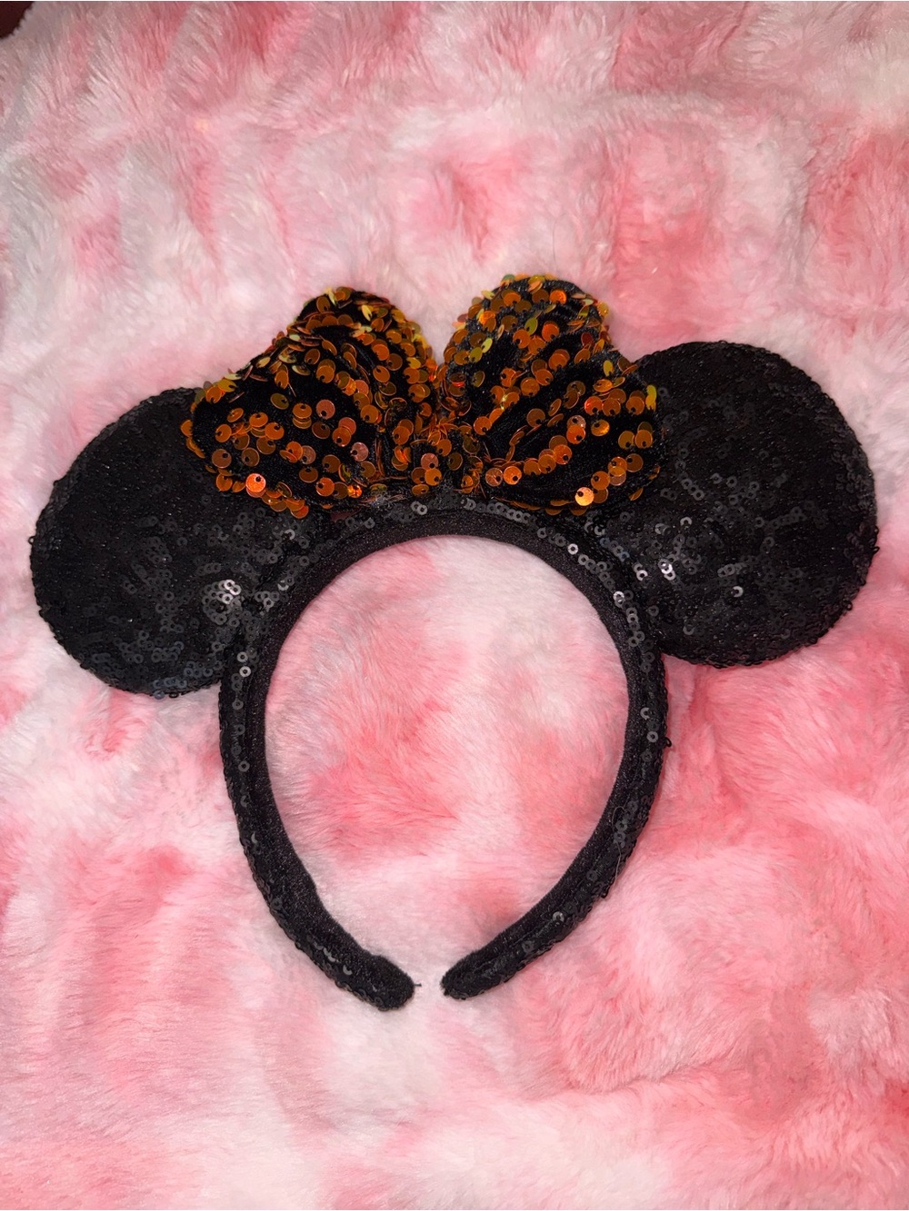 Tokyo Disney Parks Black and Orange Sequin Minnie Ear Headband